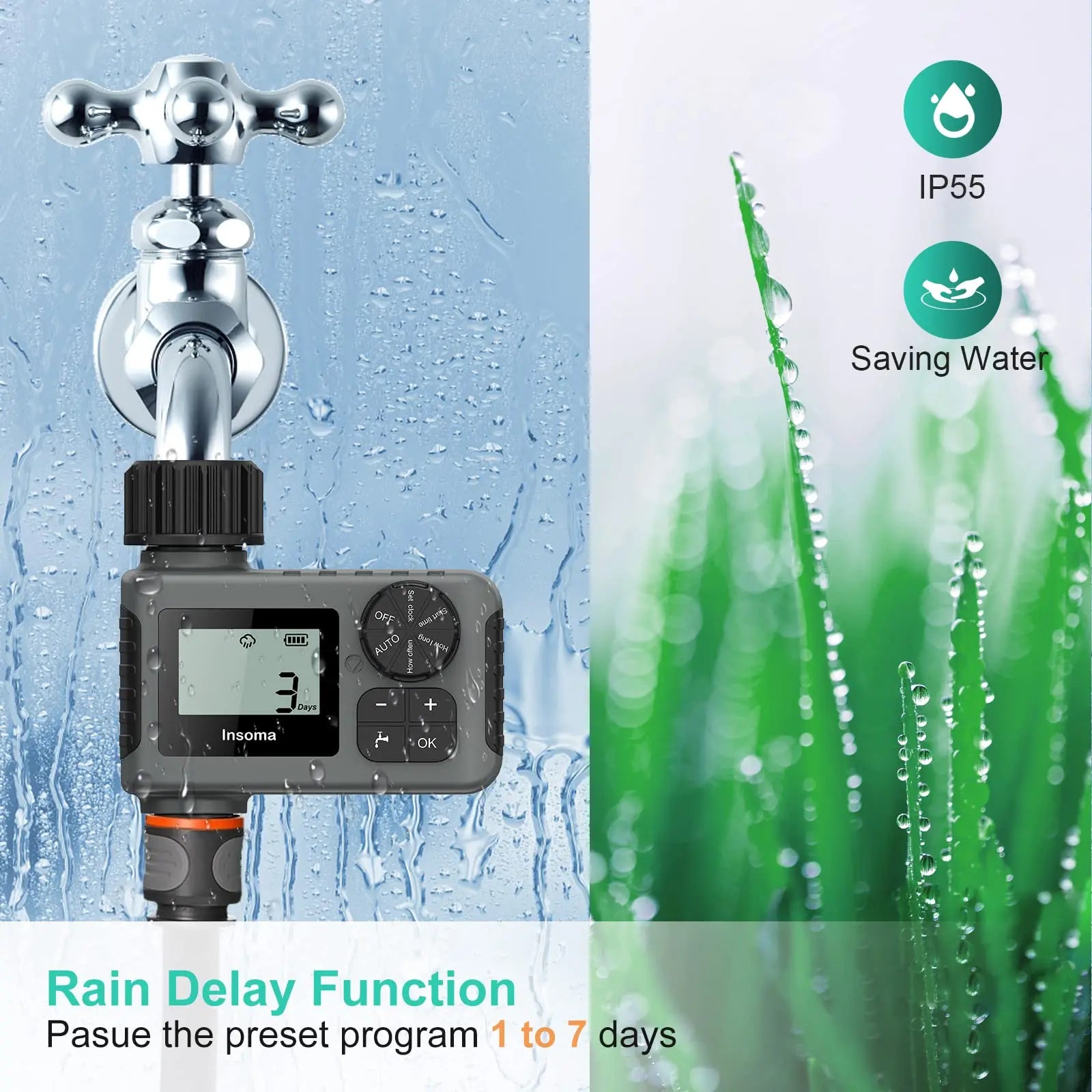 Insoma Automatic Water Timer Intelligent Irrigation Watering System Sprinkler Timer