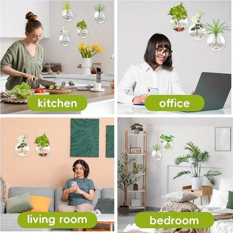 Transparent Glass Vase Wall Hanging Hydroponic Terrarium Fish Tanks Potted Plant